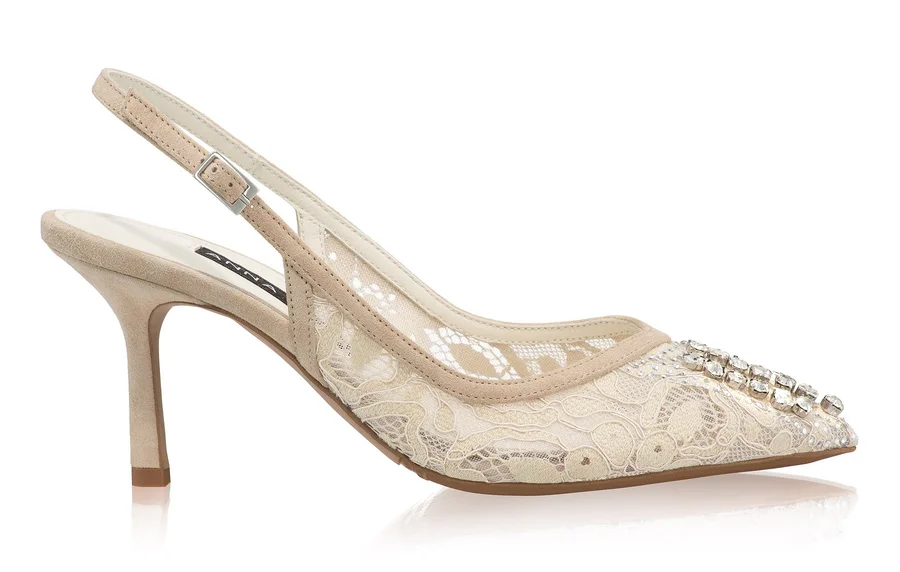 Mid-heel Slingback Pumps 8506 Camoscio+Rete Beige