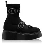 Women Suede Leather Ankle-Boots 8168 Camoscio+Stretch Black