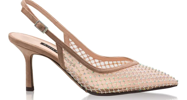 Mid-heel Slingback Pumps 8450 Camoscio+Rete Nude