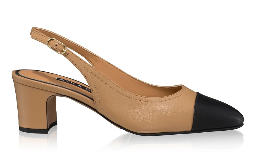 Mid-heel Slingback Pumps 8493 Vitello Cappuccino+Black