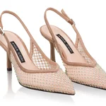 Mid-heel Slingback Pumps 8450 Camoscio+Rete Nude