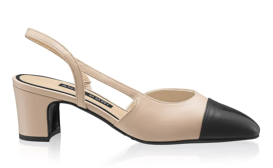 Mid-heel Slingback Pumps 8488 Vitello Sabbia+Black