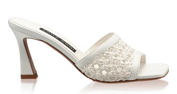 Women Leather Mules 8057 Vitello+Intreccio White