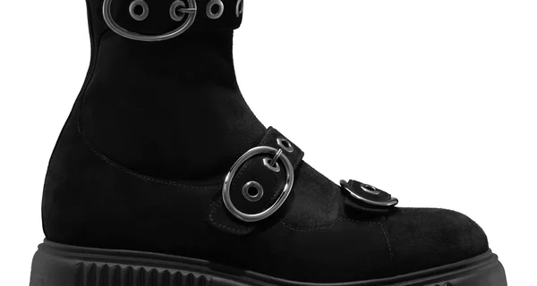 Women Suede Leather Ankle-Boots 8168 Camoscio+Stretch Black