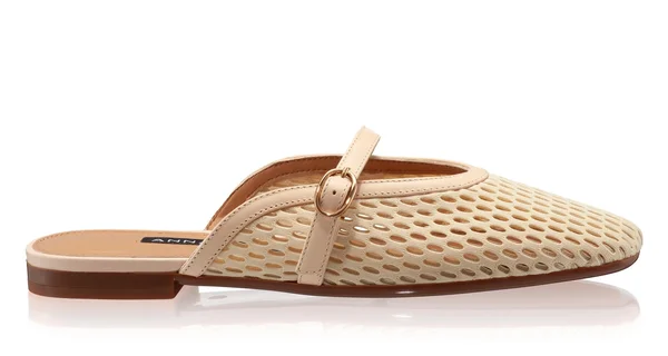 Women Leather Mules 8059 Rete+Vitello Beige