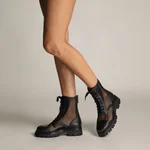 Women Leather Casual Boots 8118 Vitello+Mesh Black