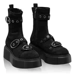 Women Suede Leather Ankle-Boots 8168 Camoscio+Stretch Black