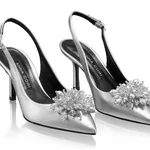 Mid-heel Slingback Pumps 8435 Laminato Argento