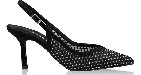 Mid-heel Slingback Pumps 8450 Camoscio+Rete Negru