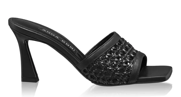 Women Leather Mules 8057 Vitello+Intreccio Black