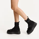 Women Suede Leather Ankle-Boots 8168 Camoscio+Stretch Black