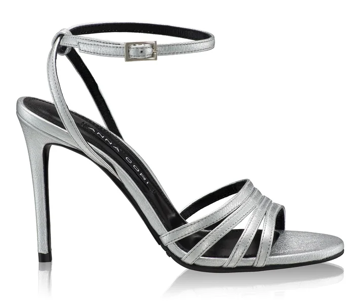 Women HighHeel Leather Sandals 8443 Laminato Argento