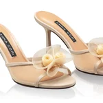 Women Leather Mules 8085 Vitello+Rete Beige