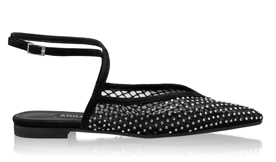 Women Ballerina Flats 8403 Camoscio+Mesh Black