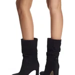 Women Suede Leather High-heel Boots 6399 Camoscio Black