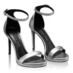 Women High Heel Leather Sandals 7817 Laminato Argento
