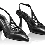 Women Leather slingback shoes 8095 Vitello+Black Mesh