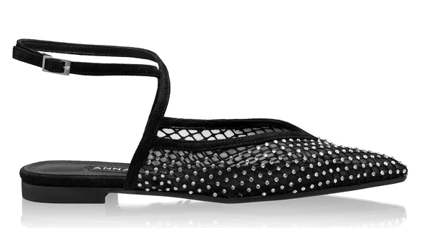 Women Ballerina Flats 8403 Camoscio+Mesh Black