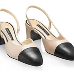 Mid-heel Slingback Pumps 8488 Vitello Sabbia+Black
