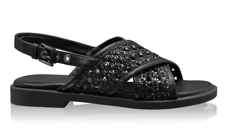 Women Leather Sandals 8380 Vitello+Intreccio Black