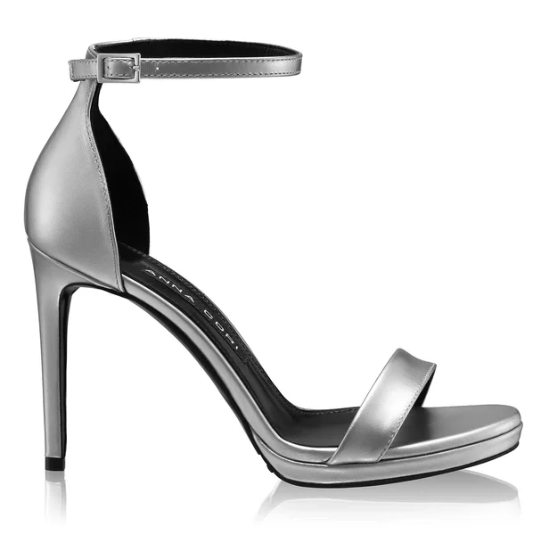 Women High Heel Leather Sandals 7817 Laminato Argento