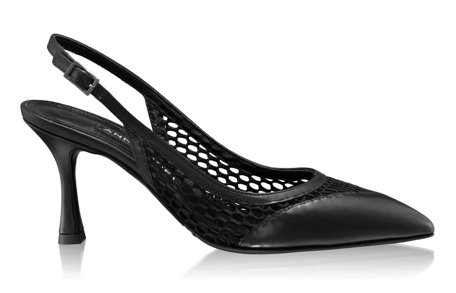 Women Leather slingback shoes 8095 Vitello+Black Mesh