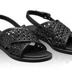 Women Leather Sandals 8380 Vitello+Intreccio Black