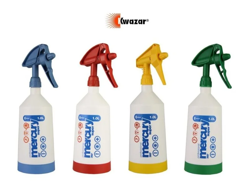 4 er Set Mercury Super PRO+ 360 Grad VITON Sprühflasche 1,0 Liter blau rot gelb grün