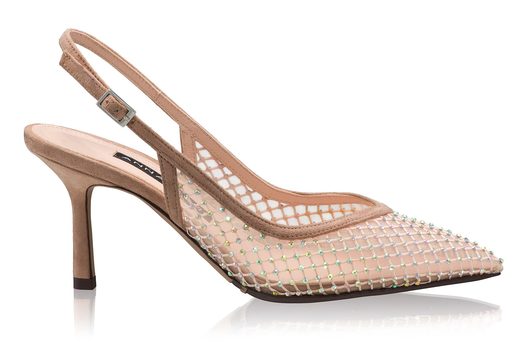 Mid-heel Slingback Pumps 8450 Camoscio+Rete Nude