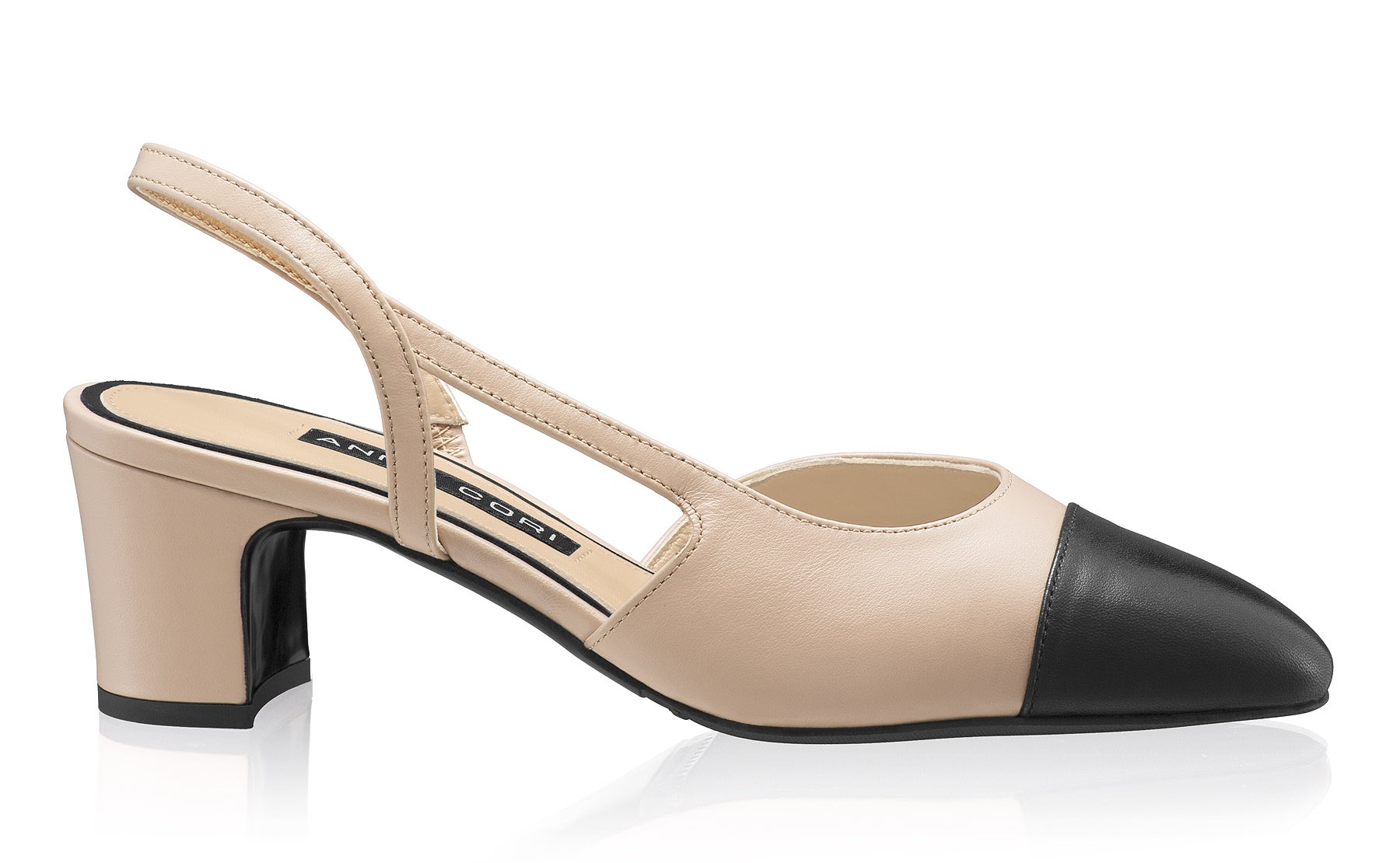 Mid-heel Slingback Pumps 8488 Vitello Sabbia+Black