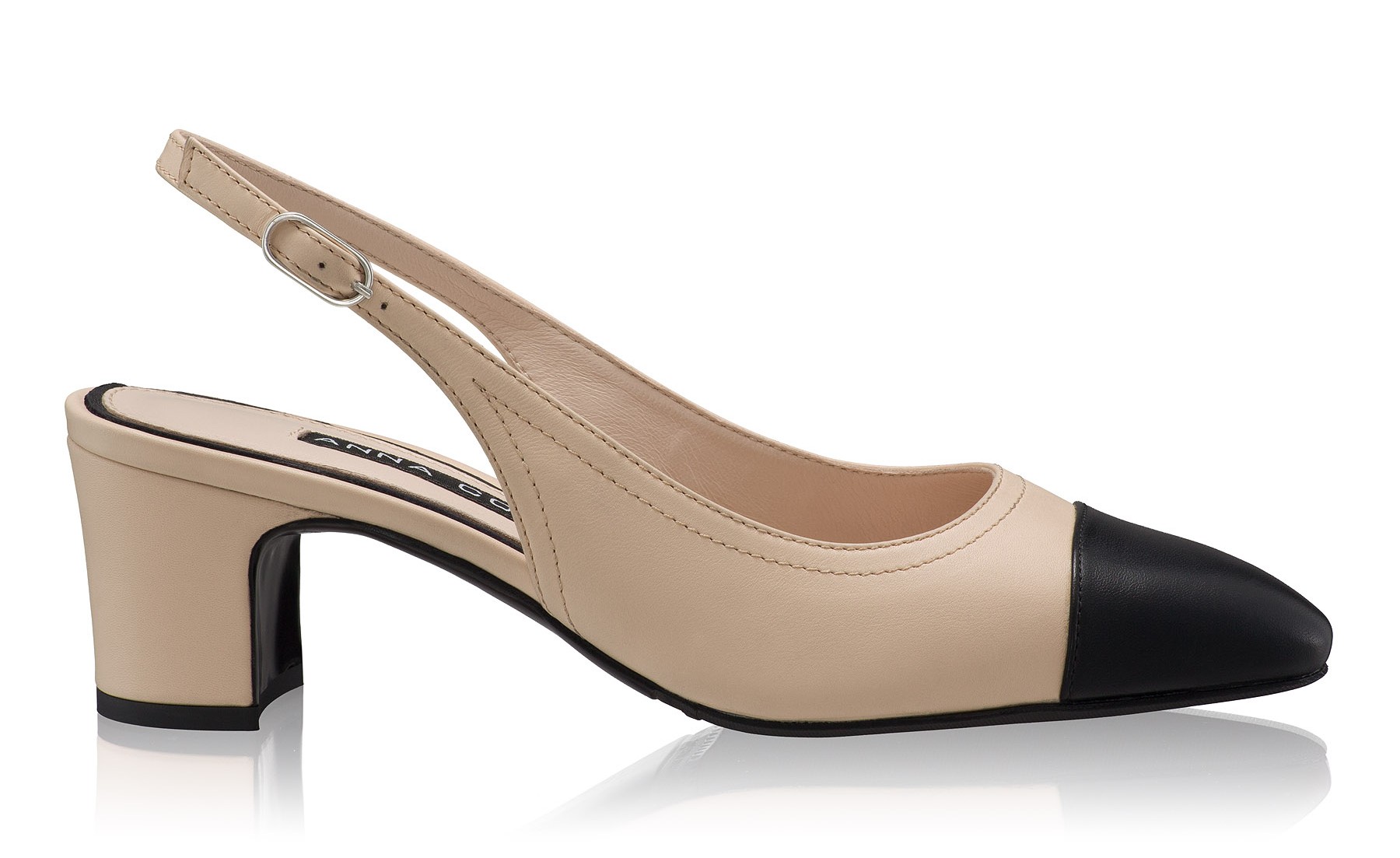 Mid-heel Slingback Pumps 8493 Vitello Sabbia+Negru
