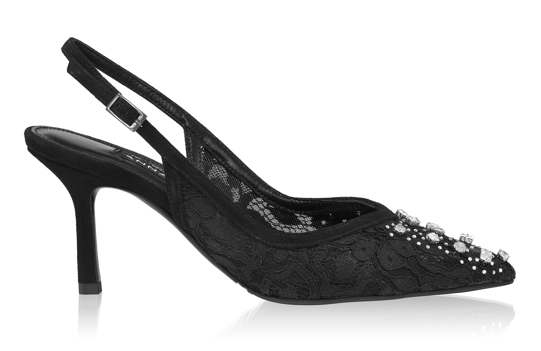 Mid-heel Slingback Pumps 8506 Camoscio+Rete Black
