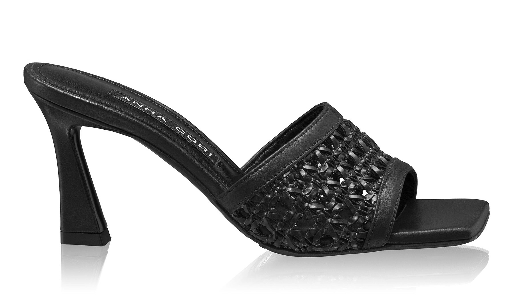 Women Leather Mules 8057 Vitello+Intreccio Black