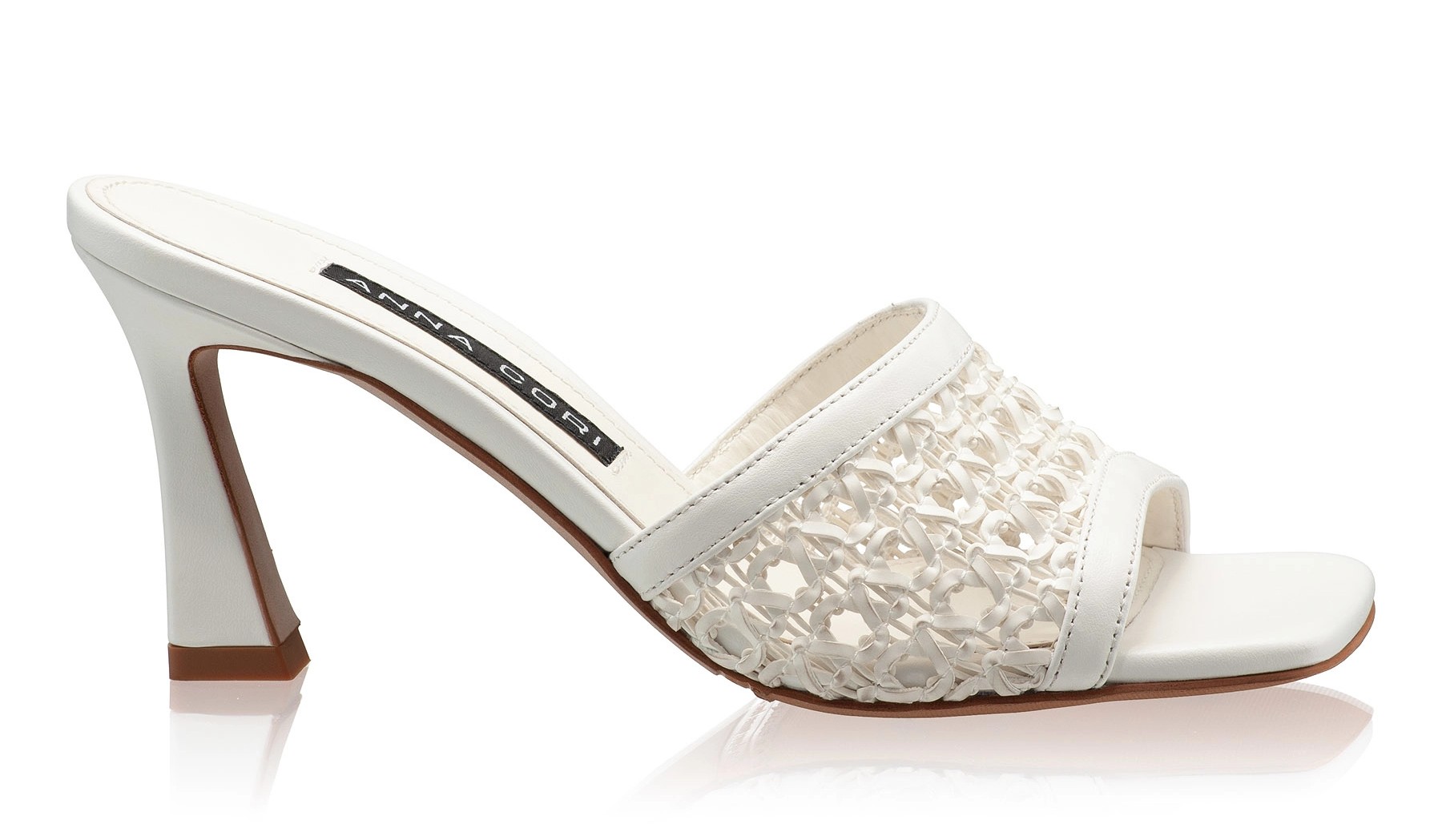 Women Leather Mules 8057 Vitello+Intreccio White