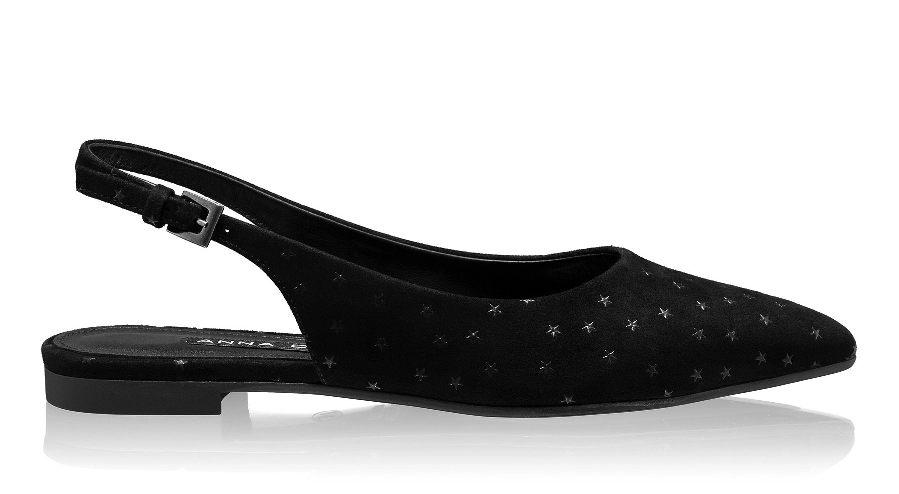 Women Suede Ballerina Flats 8027 Camoscio Black Stamp Star