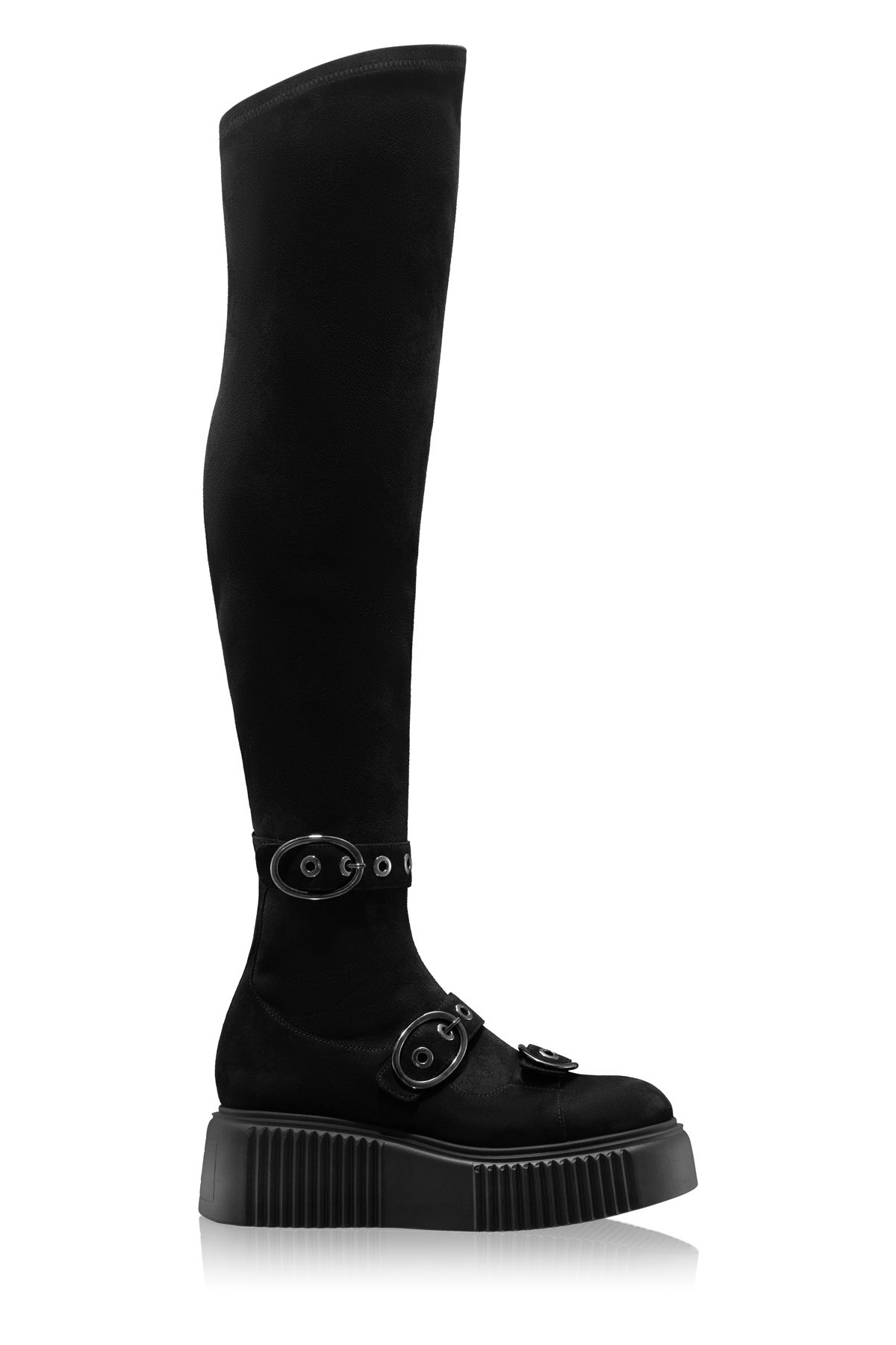 Women Suede Boots 8177 Camoscio+Stretch Black