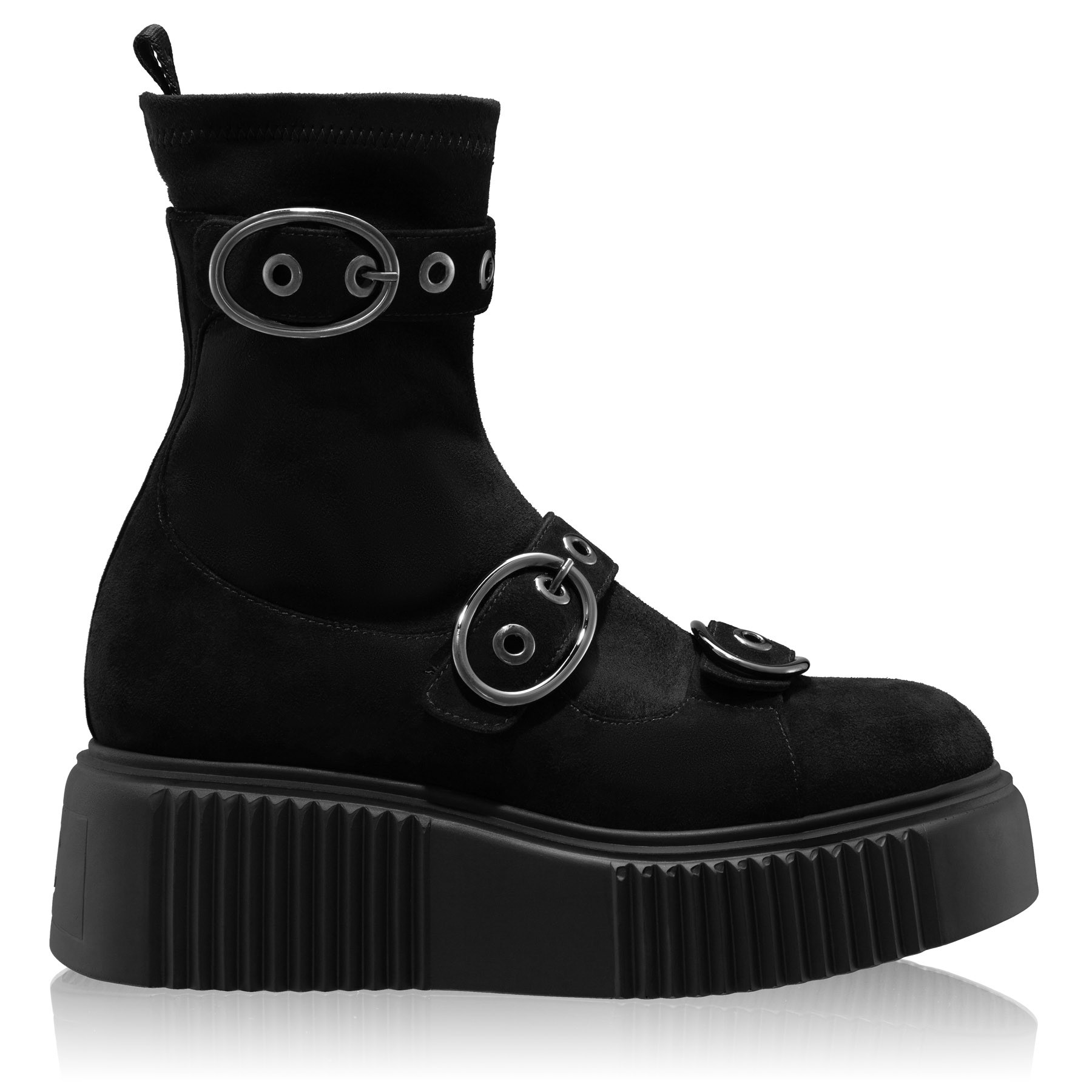 Women Suede Leather Ankle-Boots 8168 Camoscio+Stretch Black